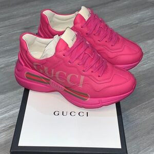 AUTHENTIC Gucci Women's Rhython Hot Pink Logo Leather Sneakers Only wore once